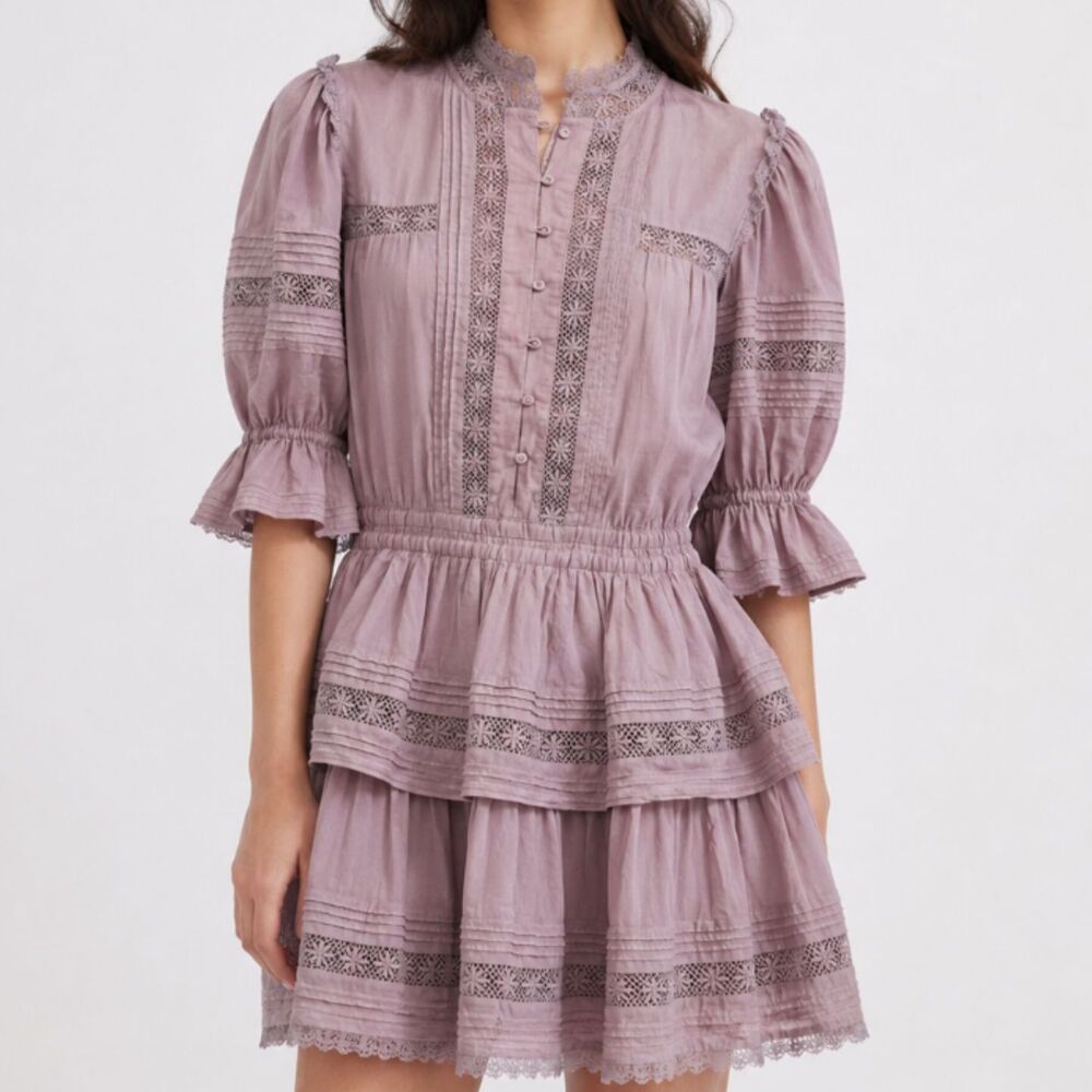 Aritzia Sunday Best Peace Dress Crochet Lace Cotton Mauve Cottagecore Small